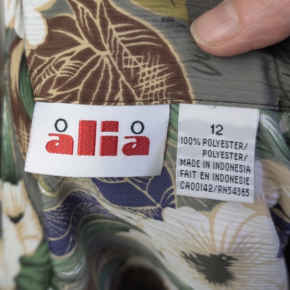 Vintage Alia Tropical Floral Blouse Green Leaf Button Front Shirt | Size Large - Picture 10 of 10